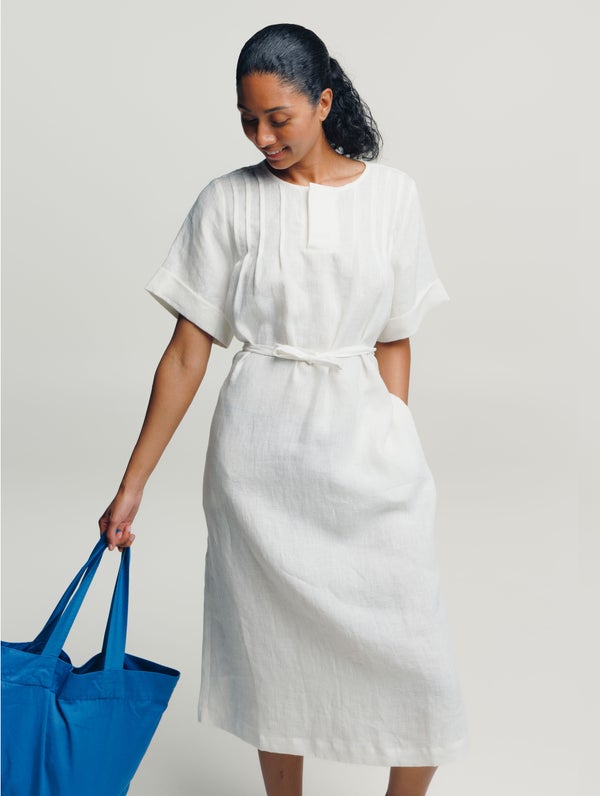 Hehku-pellavamekko, luonnonvalkoinen