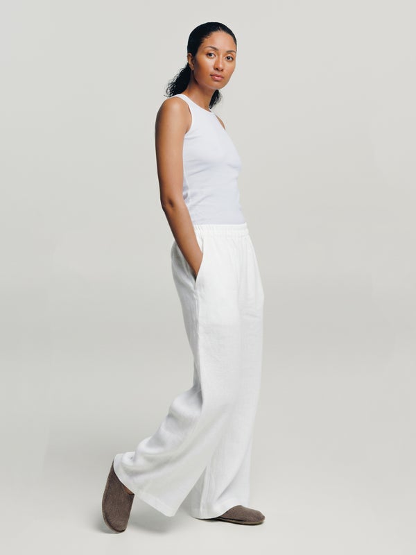 Kielo-pellavahousut, luonnonvalkoinen