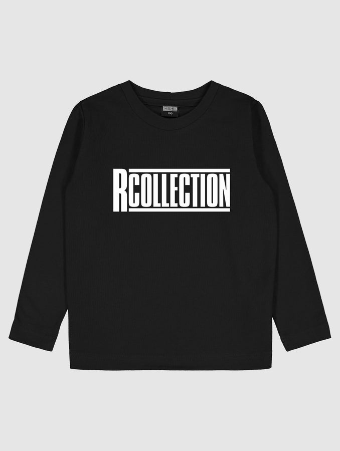 Lasten pitk&auml;hihainen logo T-paita, musta / valkoinen R-Collection