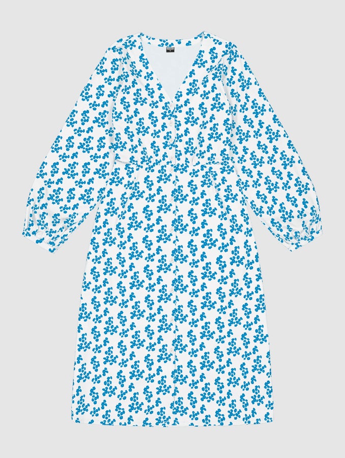 Linda-printtimekko, sininen Kukkaketo-printti