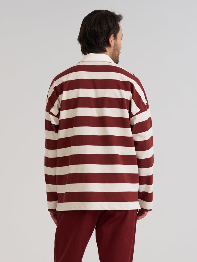 Jere-rugbypaita, punaruskea/koivu raita