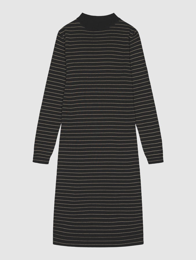 Lilia-tencelneulemekko, musta/beige raita